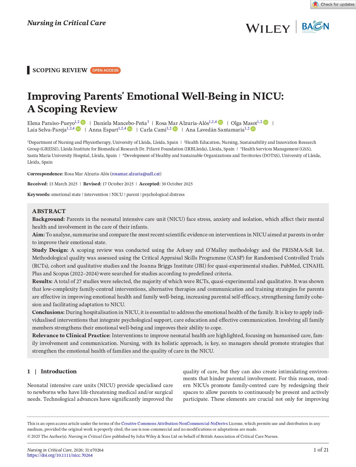 Nursing in Critical Care - 2025 - Paraíso‐Pueyo - Improving Parents  Emotional Well‐Being in NICU  A Scoping Review_pages-to-jpg-0001